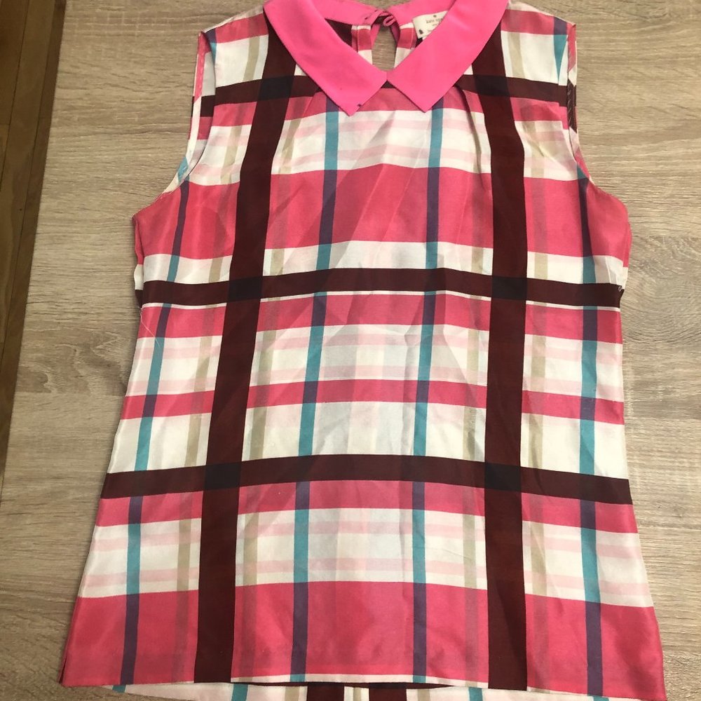 Kate Spade 100% Silk Sleeveless Plaid Blouse - A few small stains
